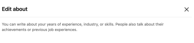 The About section suggestions for a contractor's LinkedIn profile